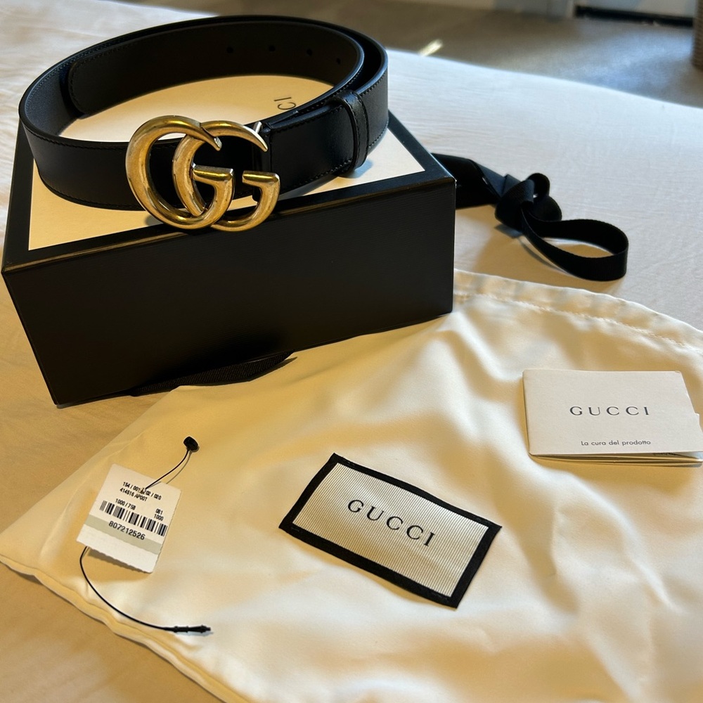 Gucci GG Marmont thin black leather belt, size 75